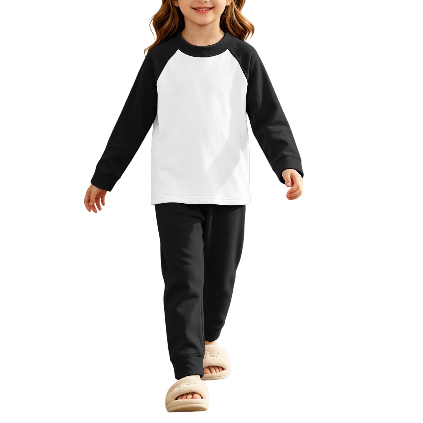 vdgthytj Unisex Kids 2 Piece Loungewear Outfits Crewneck Color Block Long Sleeve Tops Jogger Pants Fall Winter Casual Base Layer Sets(11-12 Years Black)