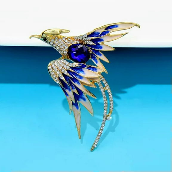 HOOUN Fashion Crystal Phoenix Bird Brooches Pin For Women Banquet Party Jewelry Gifts-Blue