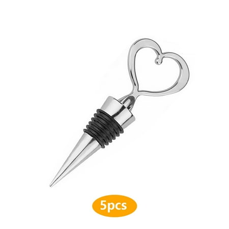 

5pcs Metal Silicone Wine and Beverage Bottle Stopper Fresh Keeping Cork Sealer for Bar Kitchen Sliver Love Shape