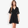 thumbnail image 3 of Women's V-Neck Short Sleeve Lace Mini Dress- Large, Black, 3 of 5