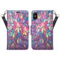 thumbnail image 2 of IPhone XS Case, Apple iPhone X Wallet Case, Wrist Strap Flip Folio [Kickstand Feature] Pu Leather Wallet Case with ID&Credit Card Slot For iPhone X, Rainbow Flower, 2 of 4