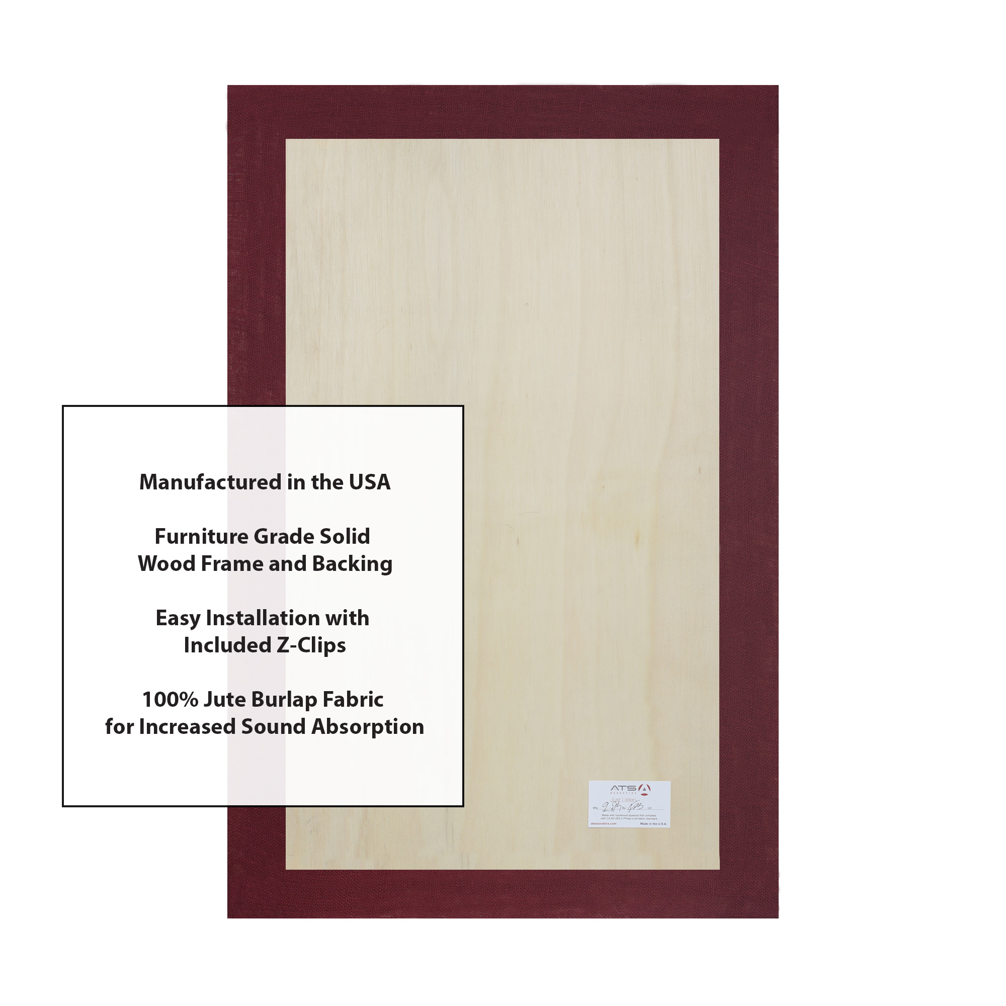 ATS Acoustics Sound Absorbing Acoustic Panel 24" x 36" x 2" Beveled Edge (Burgundy)