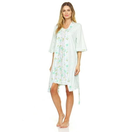

Women Kimono Robe Gorgeous Loungewear 2PC Set Sleepwear Camisole & Robe Green XL