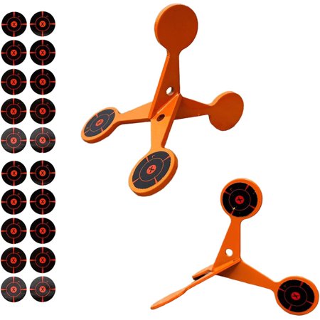 ABPETE Spinning Shooting Target Thickened Steel Flip Roller with 4 Target Faces 20 Sheets of Splash Target Paper for Airsoft and Pellet Guns 3.74 in Compact Indoor/Outdoor Practice Targe(2mm 2*set)