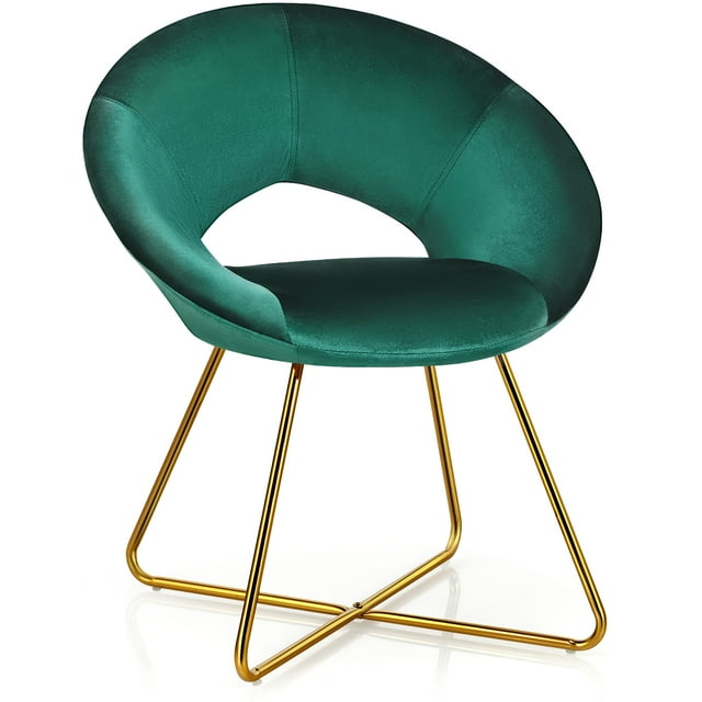 Costway Chaise d'Appoint Moderne en Velours Chaise de Coiffeuse avec Pied en Métal Doré Vert Foncé