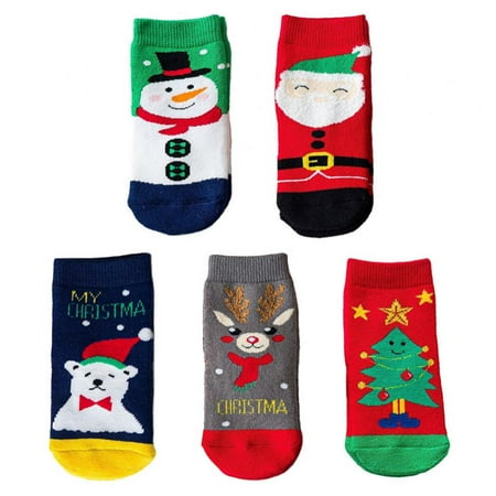 

5 pairs Christmas Socks Baby Kids Cartoon Printed Xmas Holiday Festival Toddler Children s Santa Socks