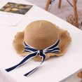 thumbnail image 5 of Sombrero de paja con lazo para mujer, circunferencia de 56-58 cm, borde ondulado, cinta, ala grande, sombrero para el sol, sombrero de verano, protector solar, sombrilla de playa, 5 of 5