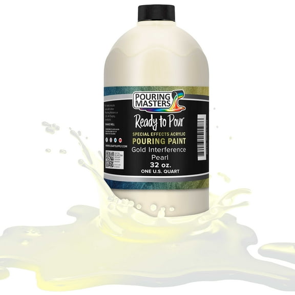 Pouring Masters Gold Interference Pearl Special Effects Pouring Paint - Quart Bottle - Acrylic Ready to Pour Pre-Mixed Water Based for Canvas, Wood, Paper, Crafts, Tile, Rocks and More