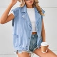 thumbnail image 5 of FAIWAD Denim Jacket for Womens Lapel Button Up Sleeveless Jackets with Pockets Vintage Loose Jeans Coat, 5 of 9