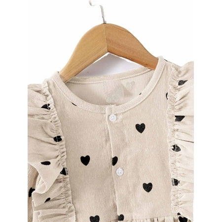 

Cute Heart Print Round Neck Smock Long Sleeve Apricot Toddler Girls Dresses (Girl s)