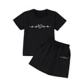 thumbnail image 4 of LIIPEE Girls Outfit Sets Casual Summer Loose Fit Fashion Heart Printed Crew Neck Short Sleeve Tee Tops Shorts 2 Piece Set Kids Children Comfortable Breathable Cute Daily Clothing,Black,13-14 Years, 4 of 4