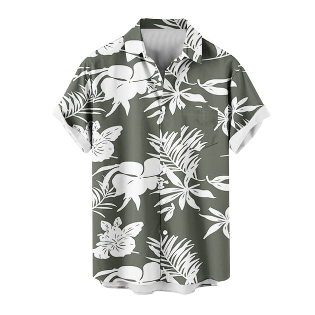 Mens Manga Corta Botón Abajo Camisas Gira Cuello Impresión Casual Blusa, Camisas de Verano para Hombre