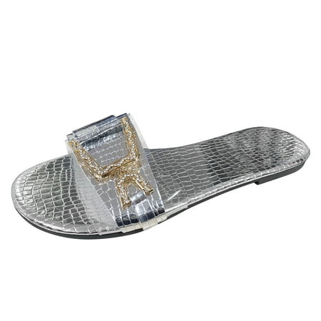 

GNEIKDEING Women s Large Size Solid Color Textured Metal Buckle Flat Sandals Slippers Gift on Clearance