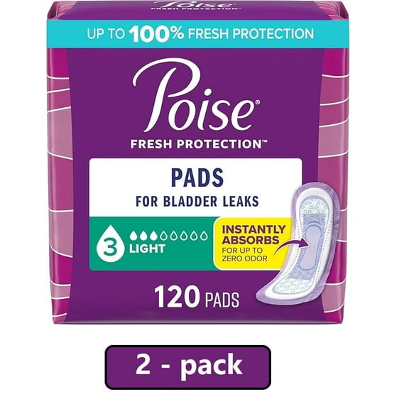 Poise Incontinence Pads for Women, 3 Drop Light Absorbency, Long Length, 24 Count