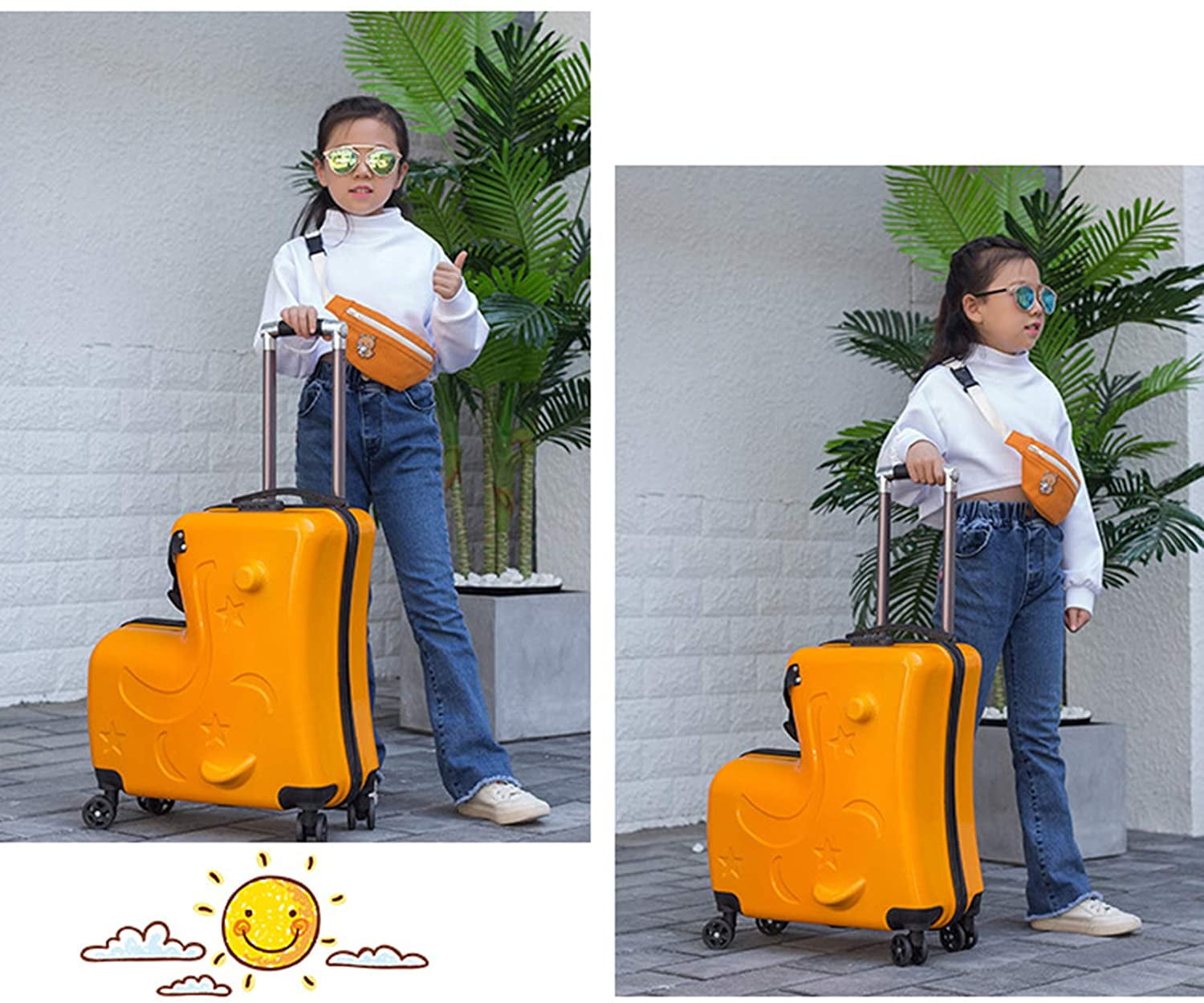 TFCFL Suitcase Kid Luggage Travel Fashionable Appearance Rideable Funny  Suitcase Add Fun to The Journey Kid Gift 20in Recommended Age 2-12 Years  Old