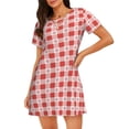 thumbnail image 1 of Balery Checkered Christmas With Snowflakes Camisón de manga corta con cuello redondo para mujer, cómodo y elegante., 1 of 6