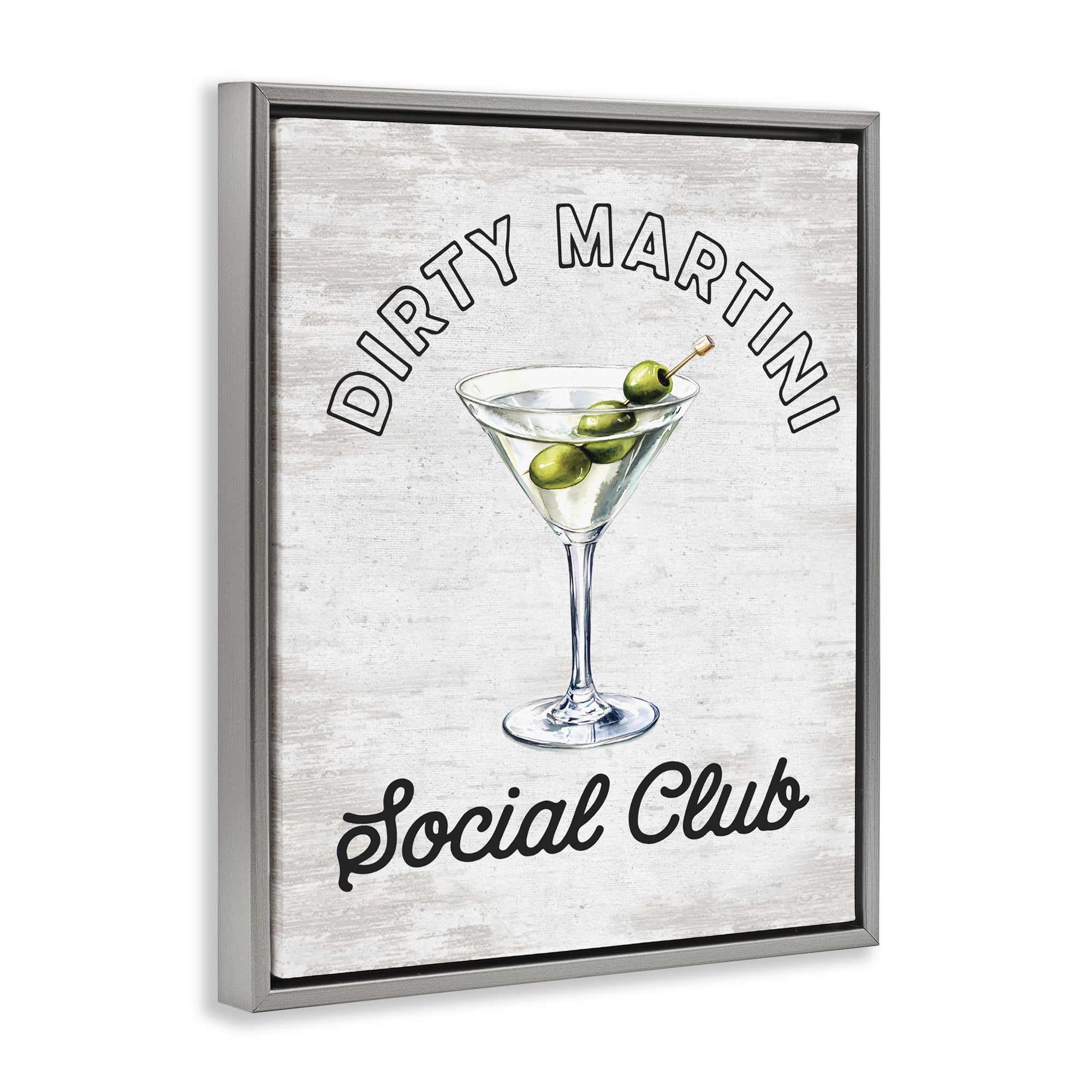 Stupell Industries Dirty Martini Social Club Gray Framed Floater Canvas Wall Art, design by Lettered and Lined