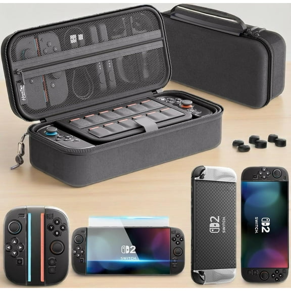 HEYSTOP Carrying Case for Nintendo Switch 2,Portable Travel Case for Nintendo Switch 2 Accessories with Screen Protector*1,Protective Cover*1,Thumb Caps*6,Large Space with 12 Game Card Slot,Hard Shel