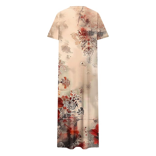 Ovzne Robes pour Femmes Robe d'Été Robe Unie Ample Décontractée Mode Manches Longues Robe à Col Manches Longues Robe de Vacances Manches Longues Imprimée Liquidation