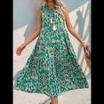 thumbnail image 4 of Vestido de Verano para Mujer, Sin Mangas, Bohemio, Floral, con Escote en V, Lazo Frontal, Flecos y Fluido Verde L, 4 of 8