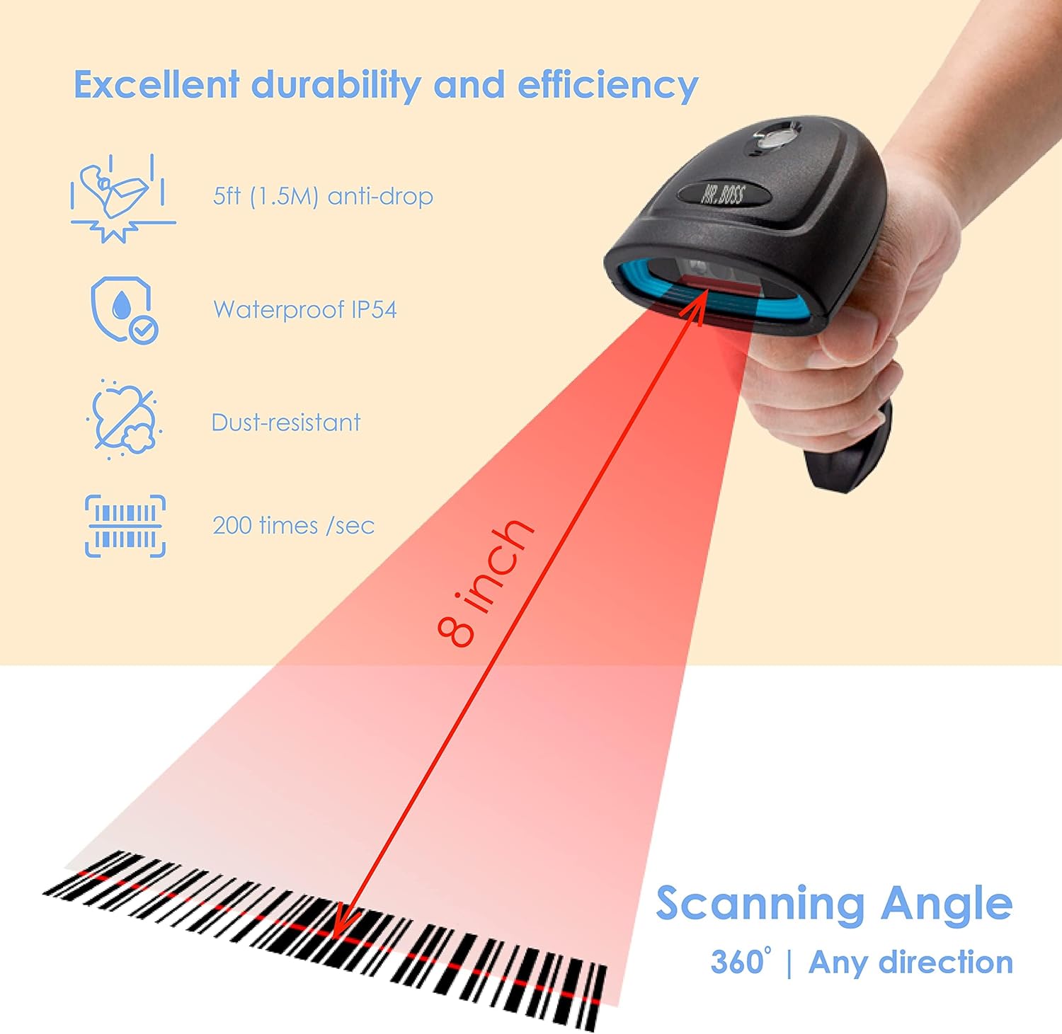 MRBOSS Wireless Barcode Scanner QR Code Reader   Cordless handhold 3in1 2.4G Bluetooth USB
