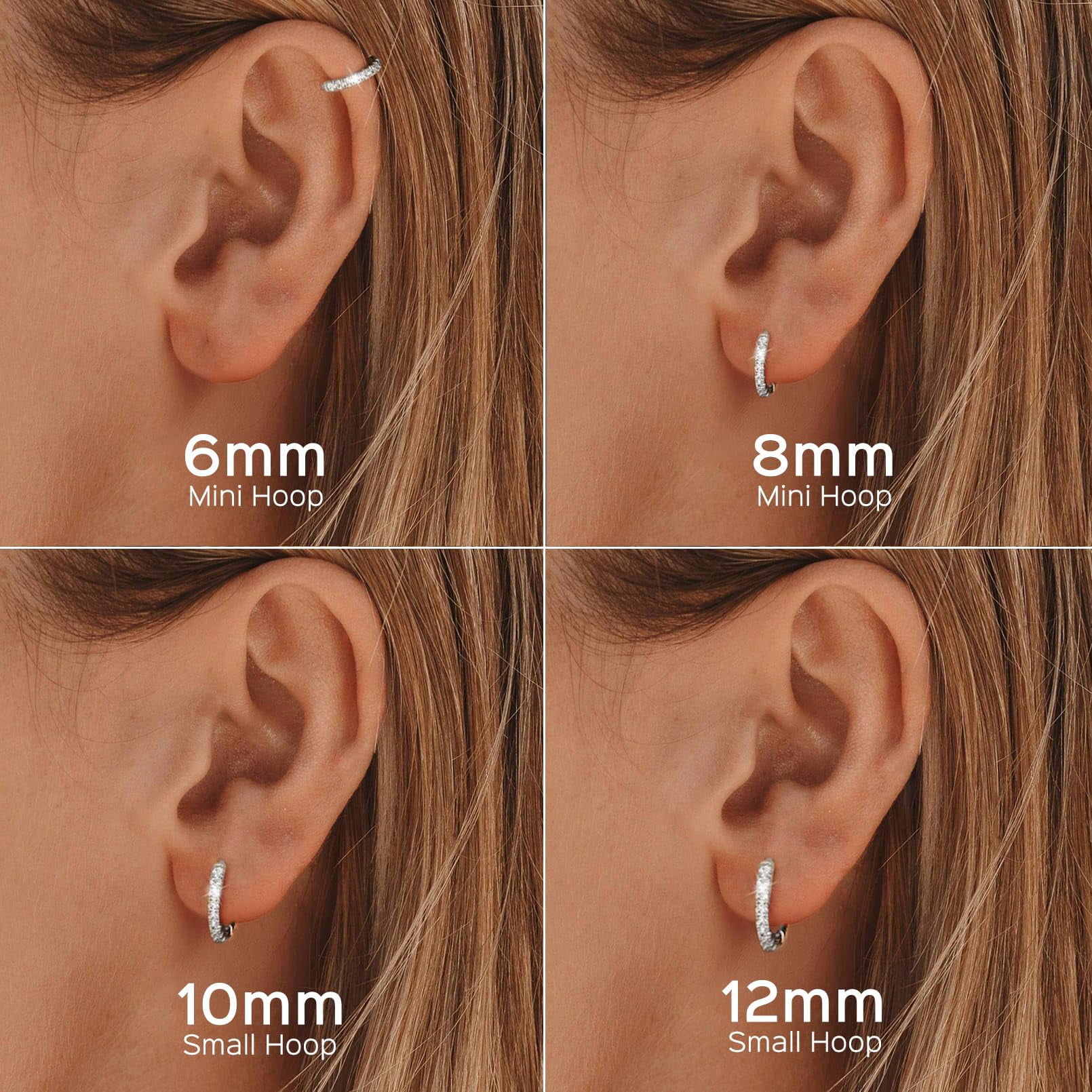 ChicSilver Silver Mini Huggie Hoop Earrings 925 Sterling Silver Earrings Cubic Zirconia Hoop Earrings for Women Cartilage Earrings Hypoallergenic 8MM