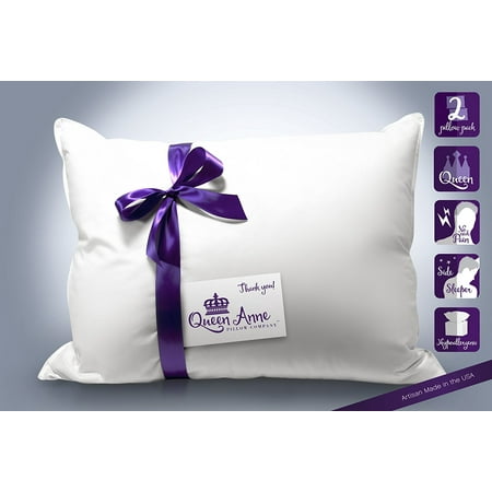 Pair of 2 Pillows - Luxury Synthetic Down Hypoallergenic Pillow By Queen Anne Co. - Heavenly Down Allergy Pillows for the Bedroom (2 King Firm Fill)