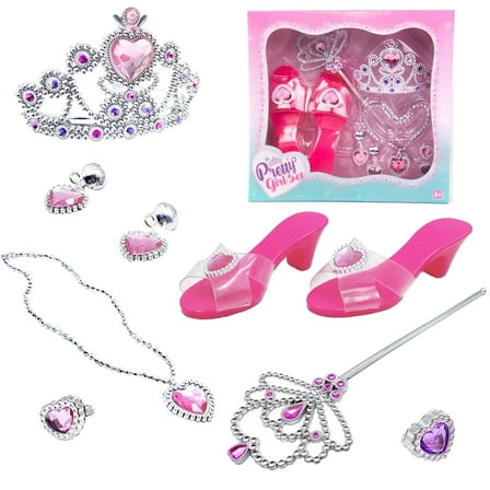 Sytle-Carry Princess Toys Princess Dress up & Play Set Toddler Girl Toys Crowns Necklaces Jewel Rings Earrings Wands Dress up Accessories for Kids