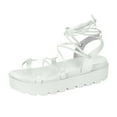 thumbnail image 2 of Juebong Women's Lace Up Platform Flat Open Toe Strappy Strap Crisscross Party Sandals Summer Flat Dress Sandals Beach Wedding Banquet,White Sandals for Girls,Size 6.5, 2 of 3