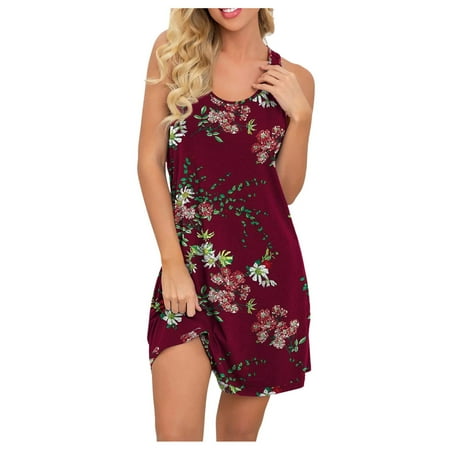 

Baqcunre Sundresses For Women Neck Round Nightdress Print Women S Summer Dress Sleeveless Women S Dress Summer Dresses 2023 Corset Dress Red Dress L