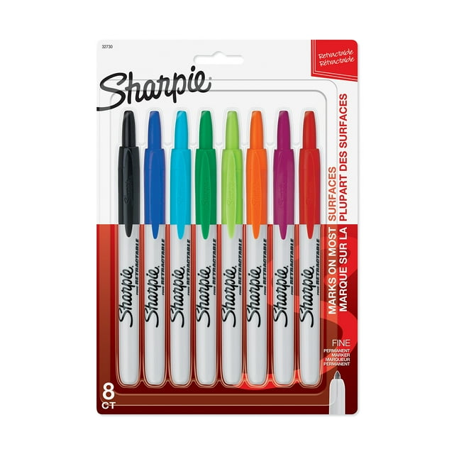 Rotuladores permanentes SHARPIE retráctiles de punta fina, 8 colores