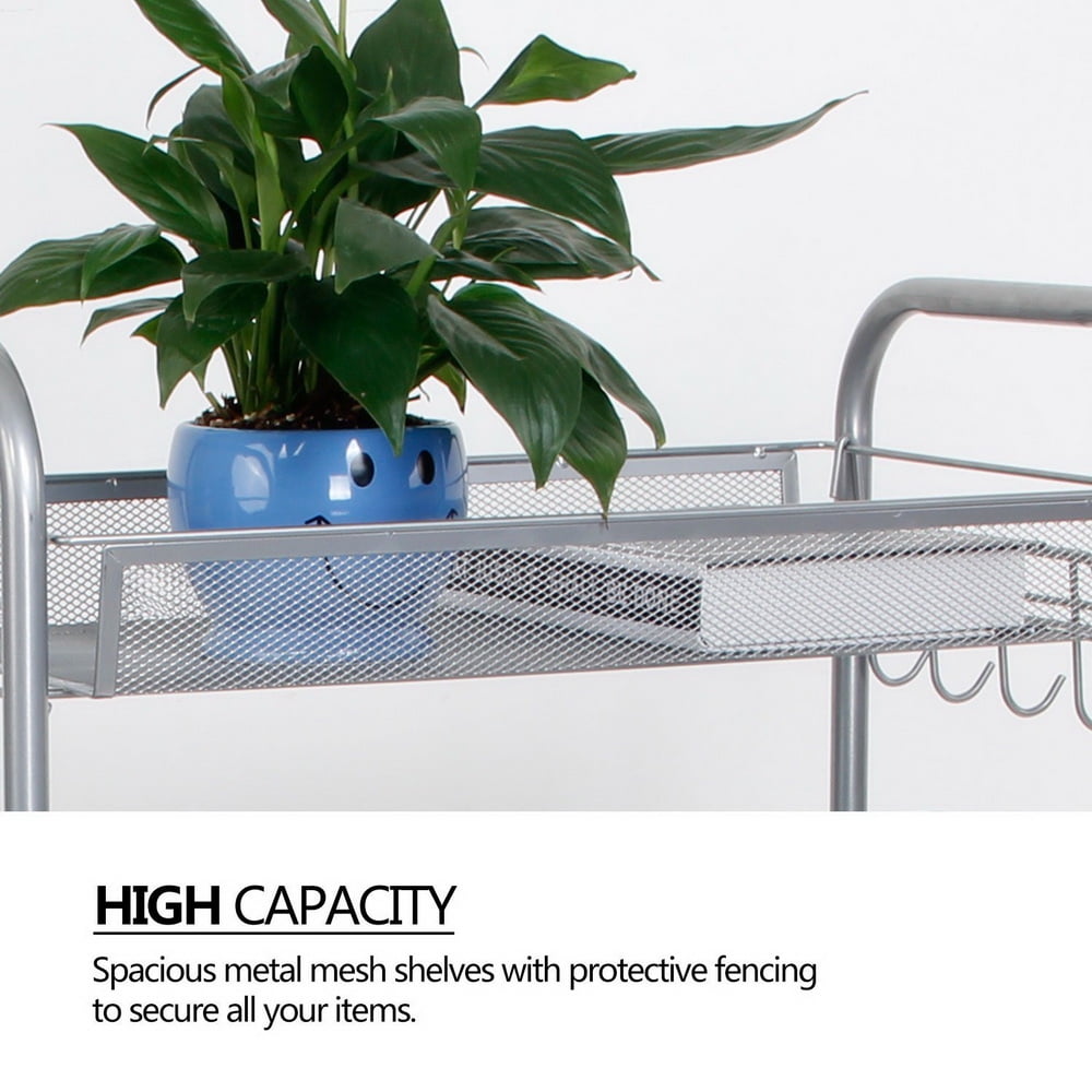 SSLine 4 Shelf Metal Rolling Cart on Wheels Kitchen Storage Basket Shelves Organizer Mobile Bathroom Laundry Room Utility Storage Cart Trolley