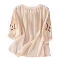 thumbnail image 4 of frariair Women's Boho Embroidered Cotton-Linen Blouse For Summer Vacations Beige, 4 of 9
