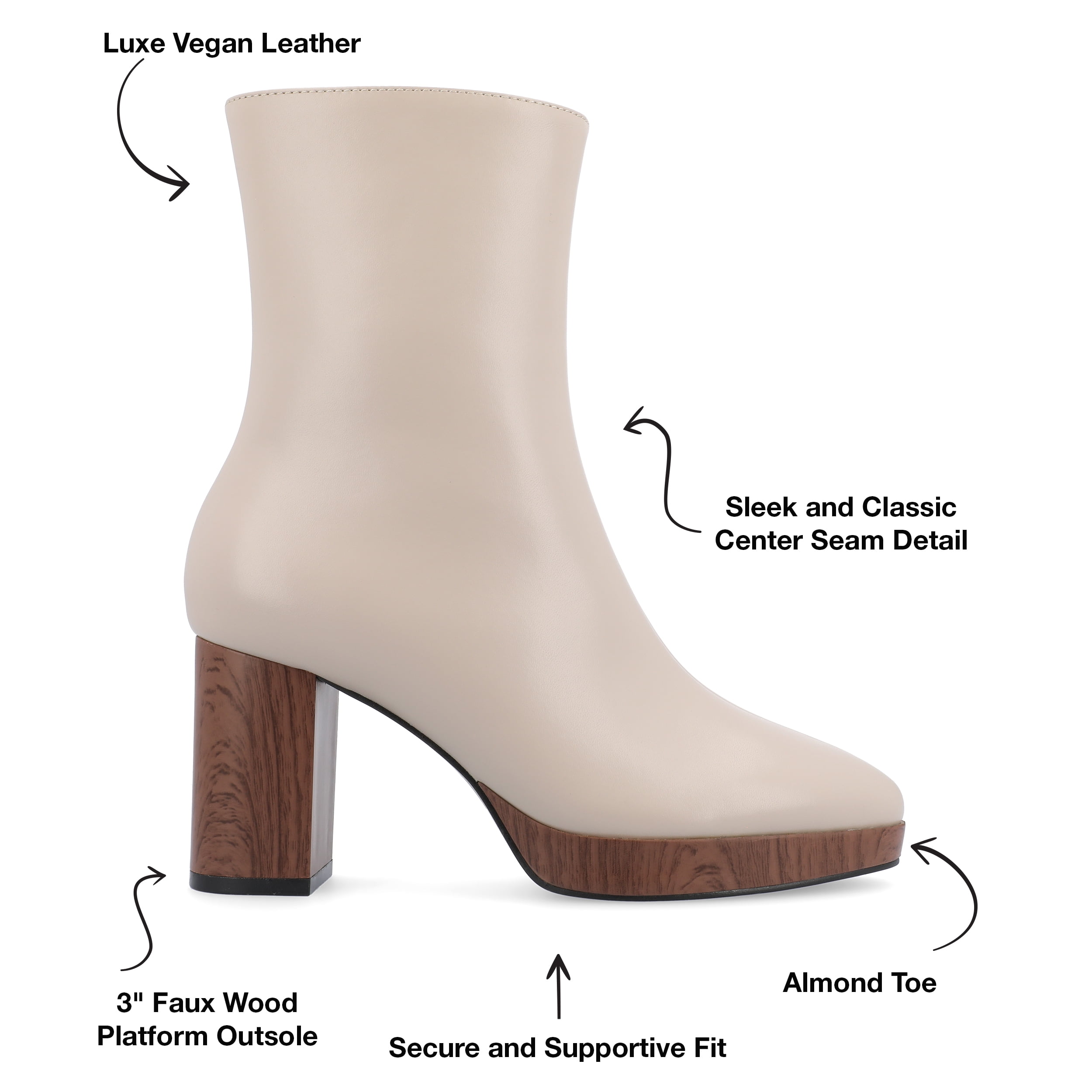 Journee Womens Romer Platform Almond Toe Booties, Widths Available