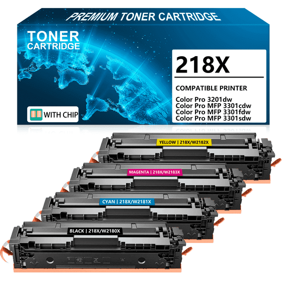 218X Toner Cartridge 4 Pack With Chip Compatible for 218A 218X Toner Cartridge W2180X W2181A W2182A W2183A for Color Pro MFP 3301fdw 3301cdw 3201dw 3301sdw Printer