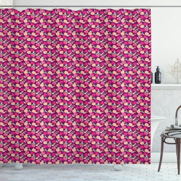 Ambesonne Rose Shower Curtain, Blossoming Romantic Flowers, 69"Wx75"L, Magenta Peach and Green
