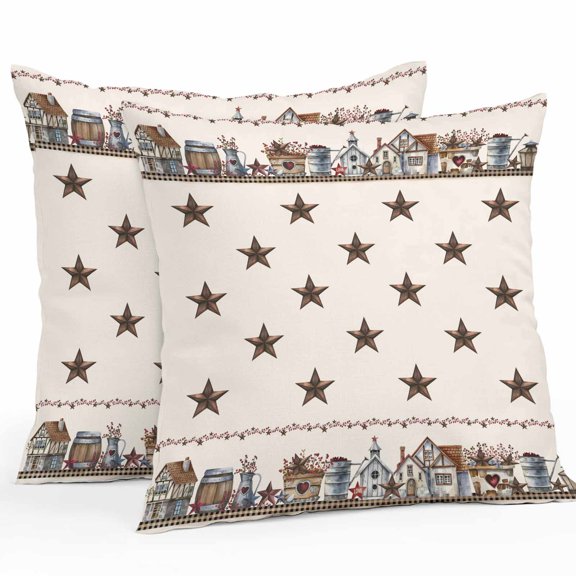 Outdoor Waterproof Pillow Covers Vintage Western Brown Stars Decorative Throw Pillow Protectors for Patio Sofa Garden Couch,18x18in 2 Pack