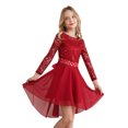 thumbnail image 2 of Sxiwei Girls Long Sleeve Floral Lace Wedding Party Dress Knee Length A-line Swing Bridesmaid Dresses Burgundy 12, 2 of 6