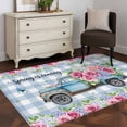 thumbnail image 4 of Spring Kitchen Runner Rug 2.7x5 Washable Runners for Hallway Non Slip Truck Botanical Rose Leaves Blue White Plaid Large Area Rug Indoor Floor Carpet for Bathroom Laundry Entryway Bedroom Living Room, 4 of 8