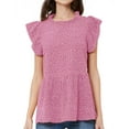 thumbnail image 3 of Nlife Women Ruffled Short Sleeve Button Closure Polka Dots Shirt, 3 of 5