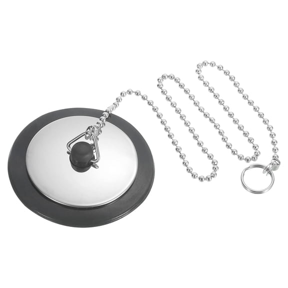 1.69" Bathtub Drain Stopper, Rubber Sink Plug Blocker with 15" Chain, Silver