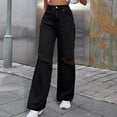 thumbnail image 5 of LWavelet Womens Ripped Wide Leg Jeans High Waisted Daily Casual Denim Pants Black M, 5 of 5