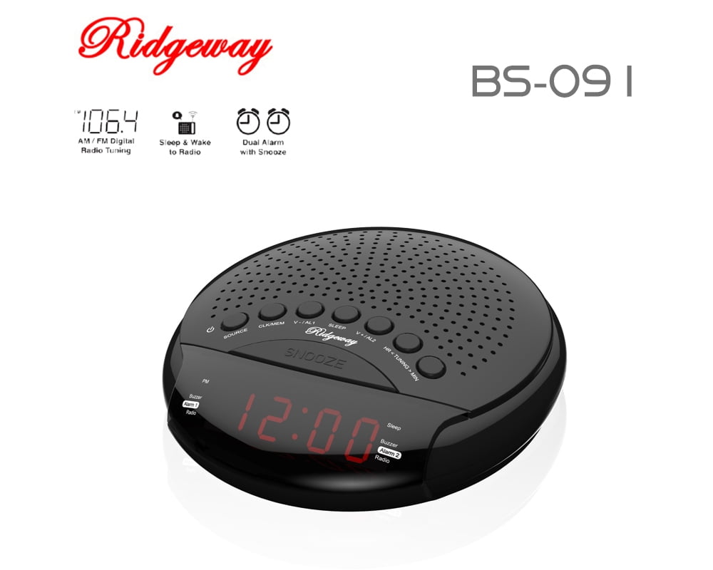 Ridgeway BS091 Clock Radio with Dual Alarm/Sleep/Snooze Portable FM AM