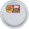 thumbnail image 2 of Amscan Big Party Pack 9" Round Paper Plates, Silver, 50 Plates Per Pack, Set Of 2 Packs, 2 of 2