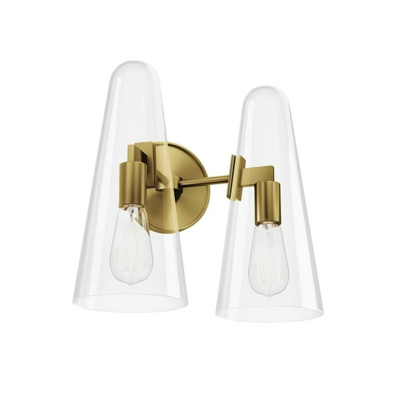 Modway Beacon 2-Light Wall Sconce in Clear Satin Brass