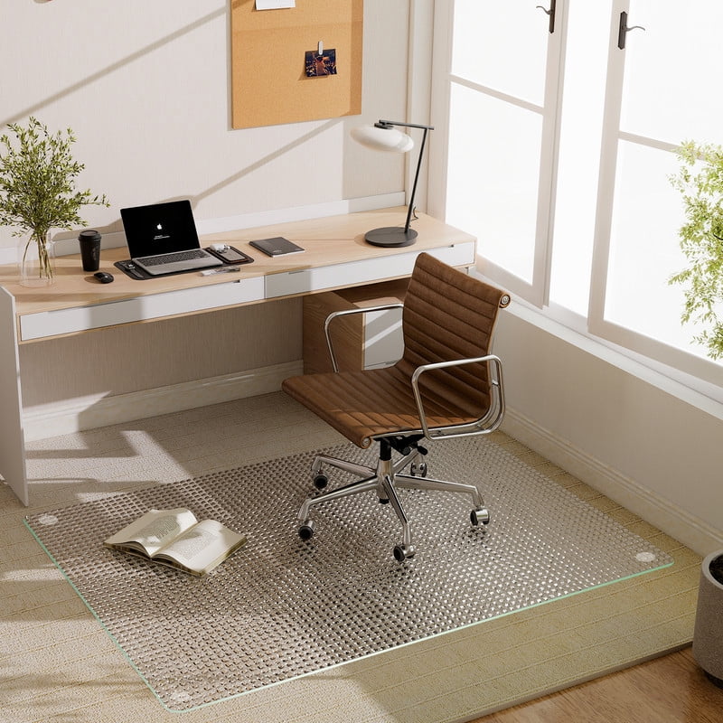 Mirrasia 36"x 46" Tempered Glass Floor Mat Textured Heavy Duty Hard Office Chair Mat,Clear