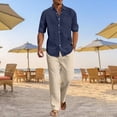 thumbnail image 2 of Letdown Men's Linen Sets 2 Piece Outfits Casual Long Sleeve Button Down Shirts and Pants Summer Beach Vacation Outfits Indoor Outdoor Fall Loungewear, 2 of 4