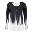 thumbnail image 2 of ICHUANYI Women's Tops Trendy Long Sleeve Henley T Shirts Printed Scoop Neck Ribbed Knit Basic Shirts Button Slim Fit Tees, 2 of 4