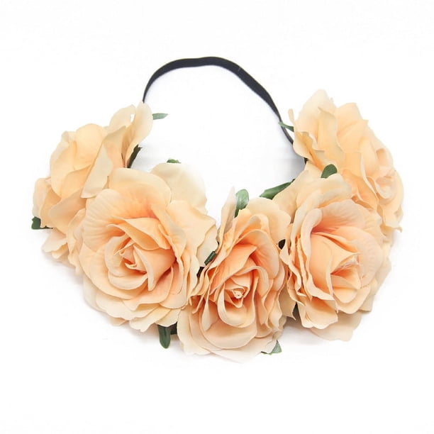 Zhuge Corona de flores de rosas para bodas, diadema para el cabello, tocado para bodas (champán A)