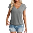 thumbnail image 3 of Kcolen Women Blouses for Work Summer Solid Color Short Sleeve T-Shirts V Neck Comfortable Pullovers Loose Fit Summer Outfits Clothes for Women, 3 of 6